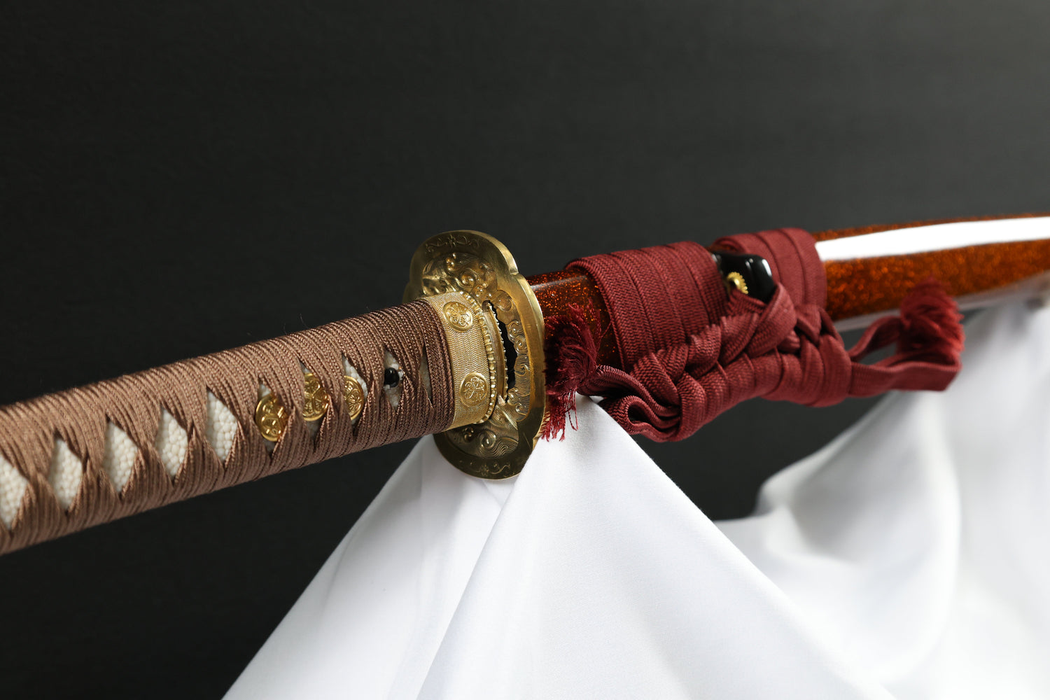 Custom Katana Sanmai-Forged Blade with Wave Motif and Amber Lacquer Saya - SwordSmith Australia
